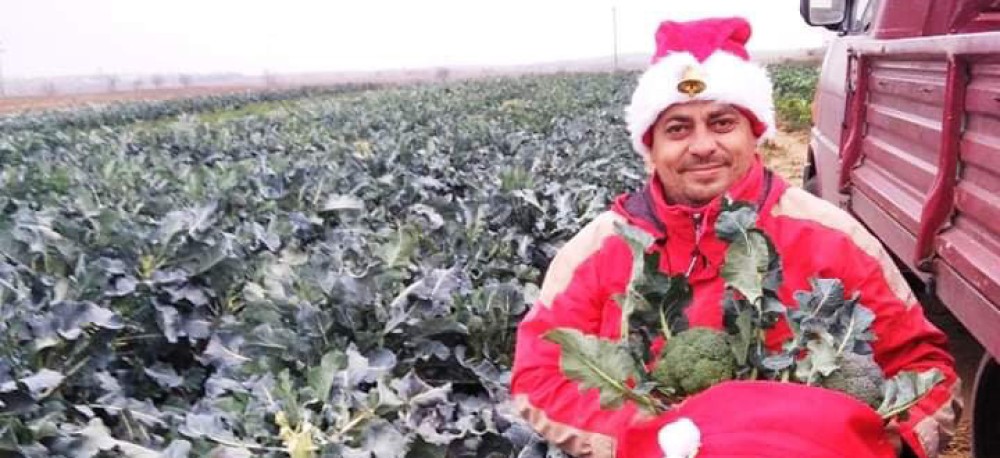 Αγρότης καλλιεργεί τα λαχανικά του υπό τους ήχους χριστουγεννιάτικης μουσικής