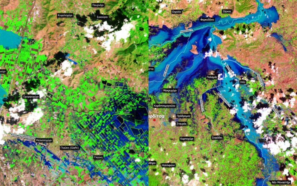 Θεσσαλία: νέες δορυφορικές εικόνες - Κάτω από το νερό όλος ο κάμπος
